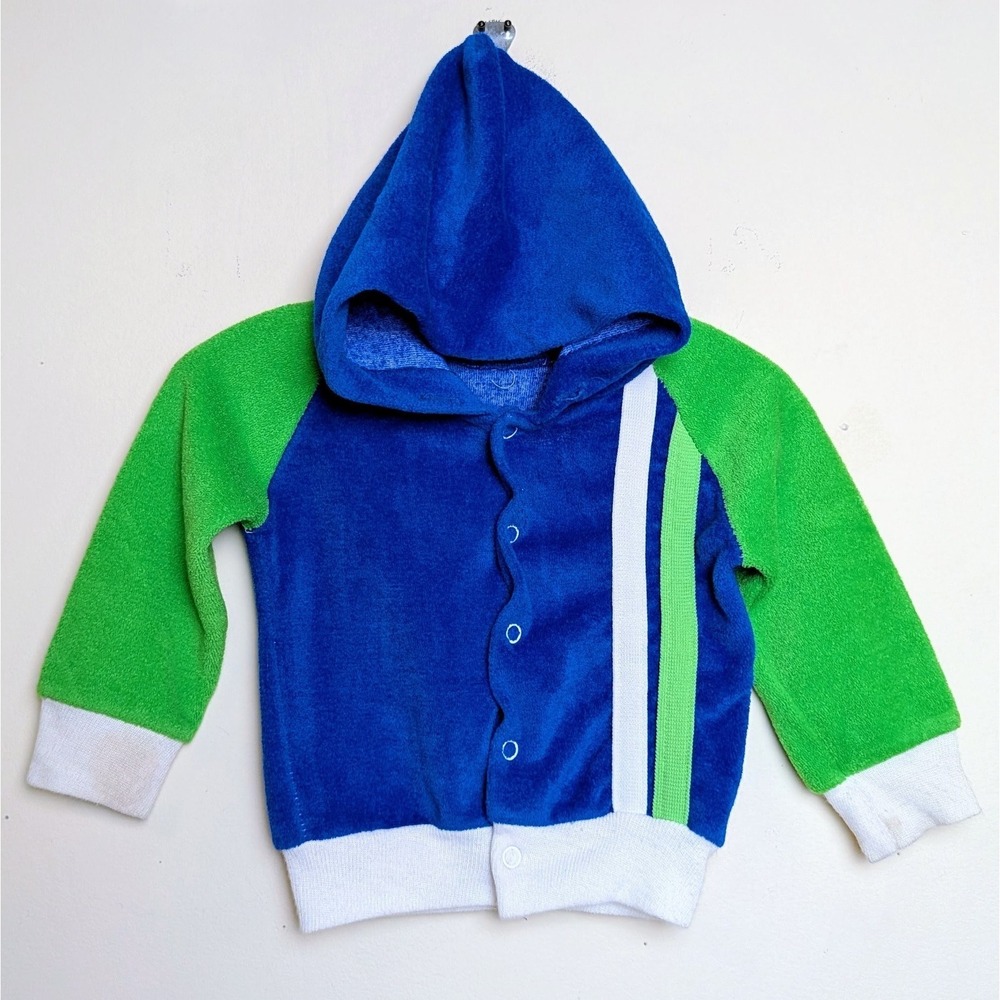 Vintage Kids World Terry Cloth 80s Hoodie Jacket Baby Size 12 Months
